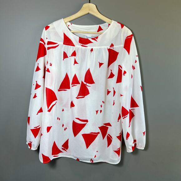 Vintage 70’s Queen's Way to Fashion Red and White Sail Boat Blouse Top Size 14 - Picture 1 of 8
